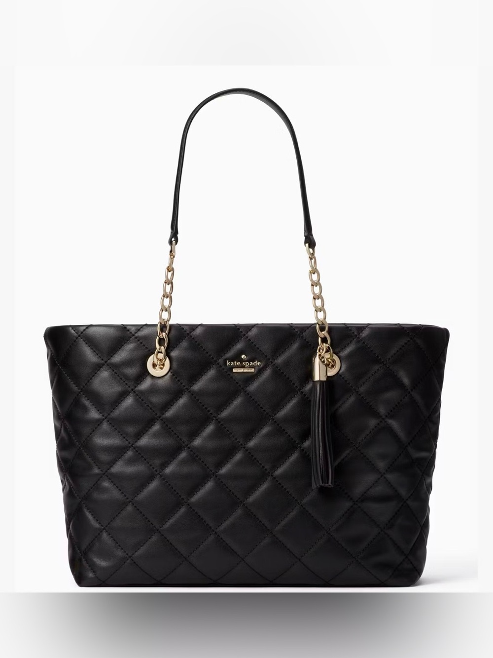 Kate Spade Emerson Place Priya Black Quilted Leather Chain Tote Bag